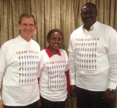Teaming Up for Good From left to right: Denis Robson of J&J with Fistula Foundation partner surgeons Dr. Mulu Muleta and Dr. Serigne Gueye