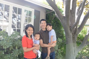 Ling and Darren Lew, with their children, who are wearing their Fistula Foundation onesie and toddler tee!